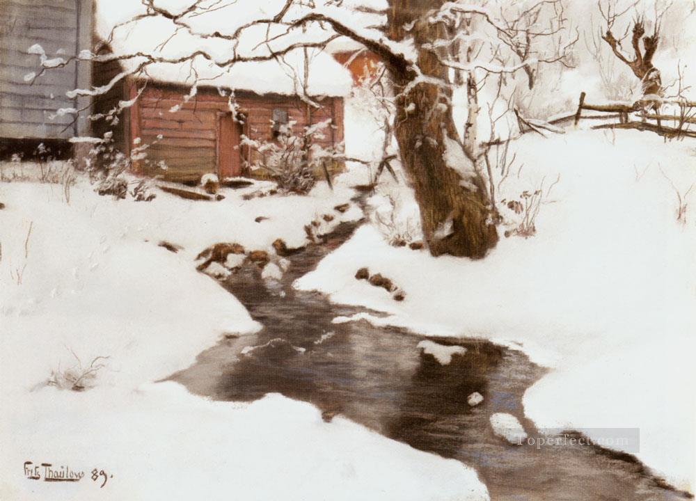 Winter On The Isle Of Stord Norwegian Frits Thaulow Oil Paintings